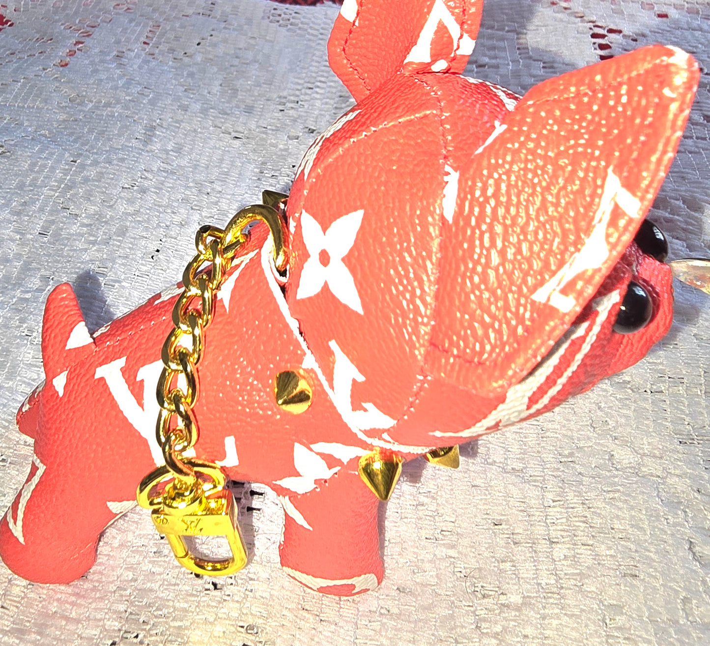 Louis V Red Puppy Keychain