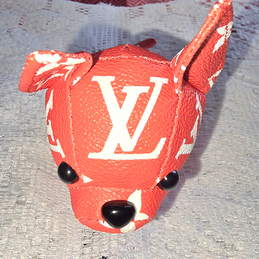 Louis V Red Puppy Keychain