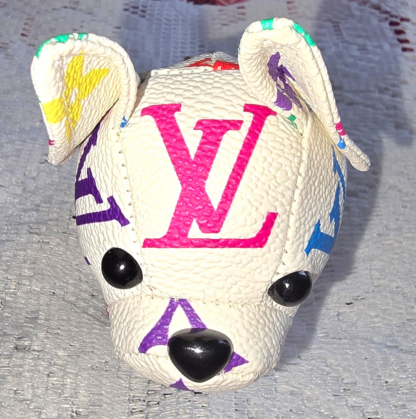 Louis V White Puppy Keychain